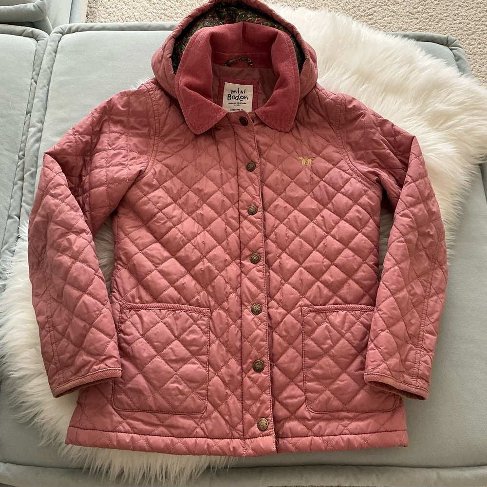 Mini Boden Pink Quilted Jacket with Hood
 Size 11-12 yrs